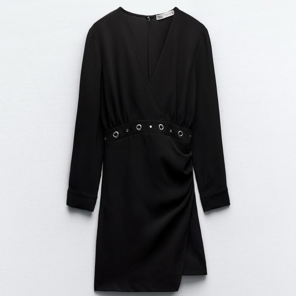 Black eyelet trim Waist mini dress